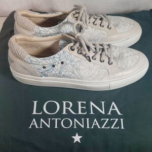 Lorena Antoniazzi Geo-Patterned Cream Suede Low-top Sneakers, EU41, NIB